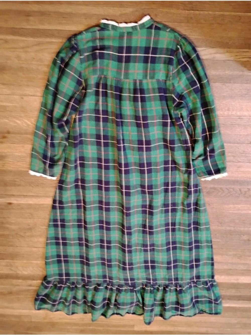 Vtg Talbots Flannel Nightgown Plaid Ruffle Hem Lace Grandmacore Winter Prairie M - Picture 6 of 9